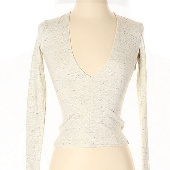American Apparel Deep V L/S T - Marbled Ivory - sz XS - Picture 2 of 8